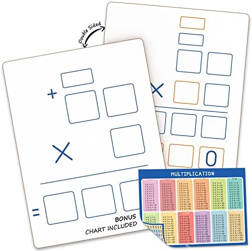 Dry Erase Multiplication Board, 2x1 & 2x2, Double Sided 9"x12" (2 Pack)