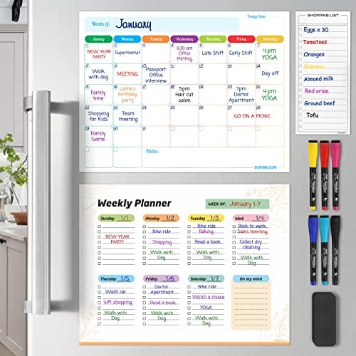 Magnetic Whiteboard Dry Erase Monthly & Weekly Planner Calendar (3 Pack)