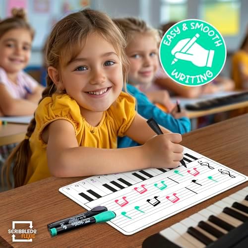 Keyboard Practice Music Staff Dry Erase Sheets 11”x14” 10 Pack