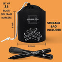 36 Pack Dry Erase Markers Black Fine Tip with Eraser Cap