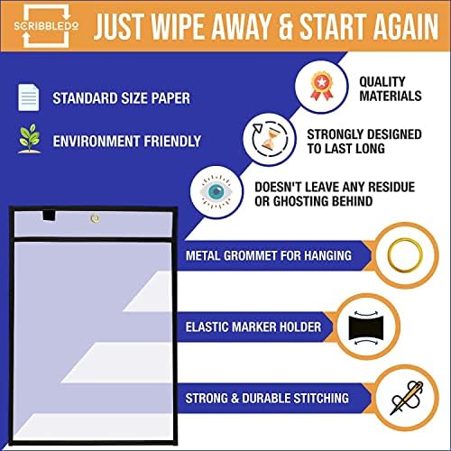 Dry Erase Pockets, Black Heavy Duty Sleeves (6 Pack)