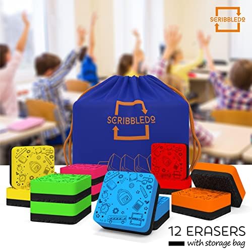 Magnetic Dry Erase Erasers Assorted Colors (12 Pack)