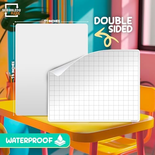Large Grid Quad Graph Dry Erase Sheets 11"x14" 10 Pack
