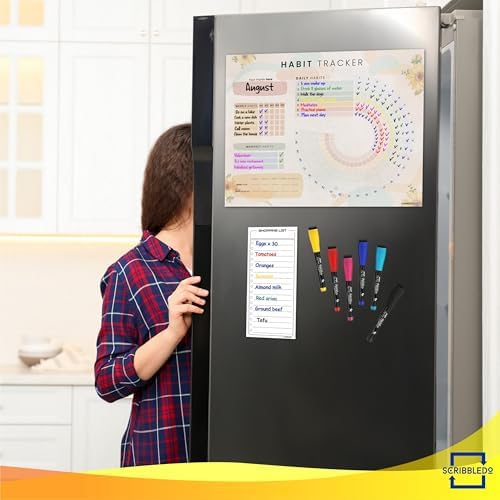 Dry Erase Habit & Goal Tracker Fridge Calendar 13x17" Magnet 6 Markers