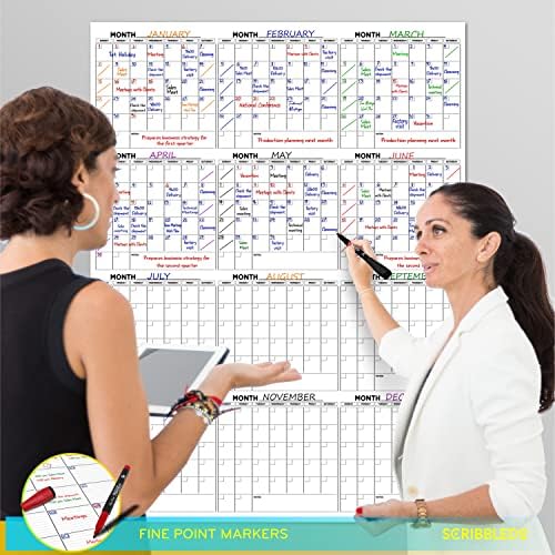 36"x48" Yearly Monthly Dry Erase Wall Calendar