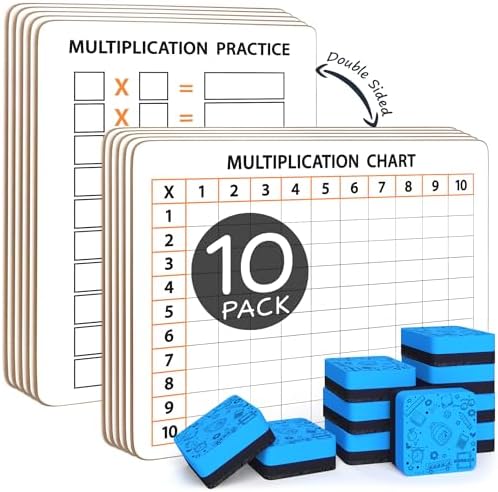 Dry Erase Multiplication Chart White Board Double Sided 9" x 12" (10 Pack)