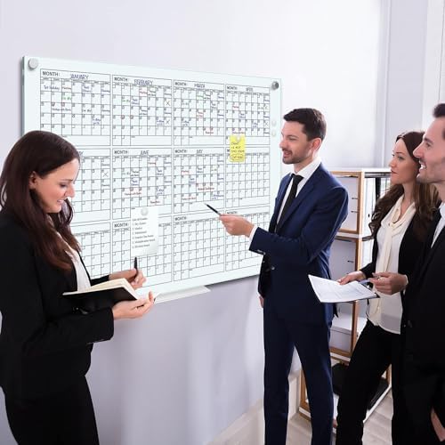 Black Magnetic 34”x46” Glass Whiteboard Yearly Calendar