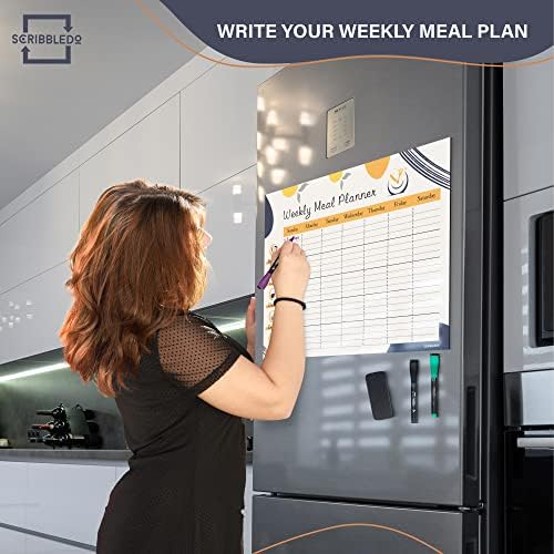 Weekly Meal Planner Dry Erase Magnetic 13"x17" with 6 Markers