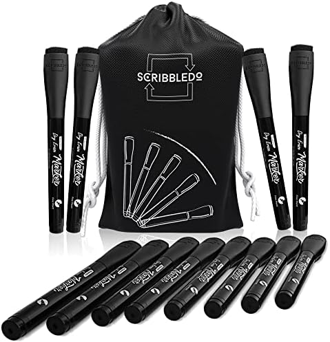 12 Pack Magnetic Dry Erase Markers Black Fine Tip with Eraser Cap