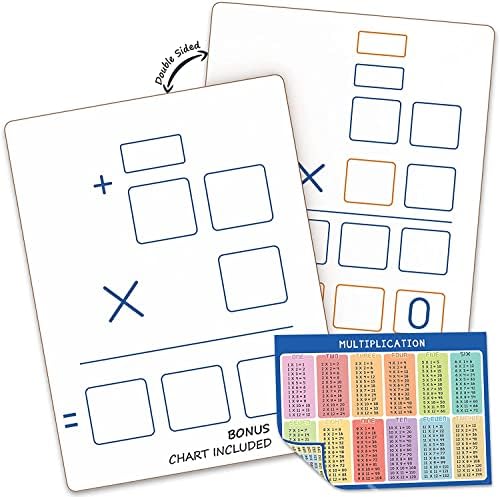 Dry Erase Multiplication Board, 2x1 & 2x2, Double Sided 9"x12" (2 Pack)