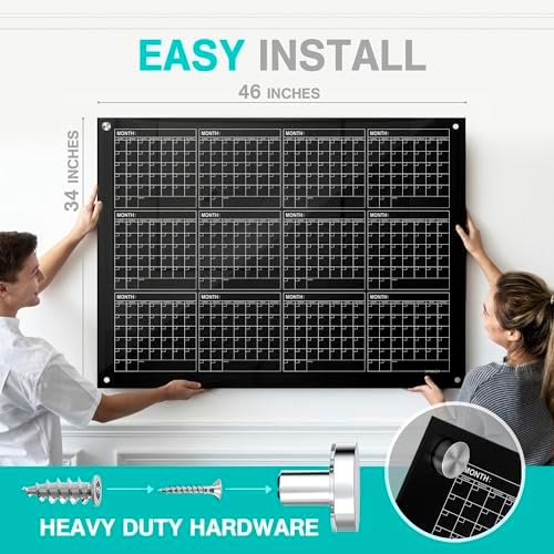 Magnetic 34"x46" Glass Whiteboard Monthly Calendar Planner