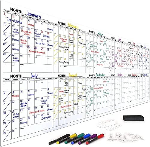 Extra Large 100"x36" 12-Month Dry Erase Whiteboard Monthly Planner