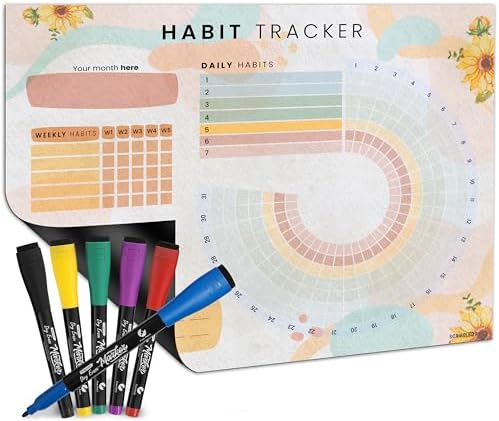 Dry Erase Habit & Goal Tracker Fridge Calendar 13x17" Magnet 6 Markers