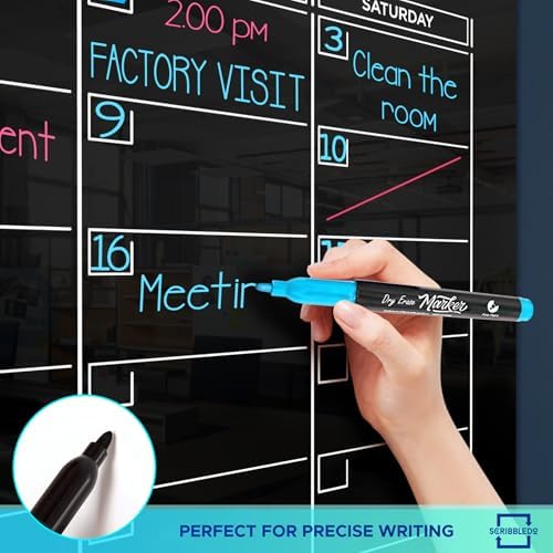 Black Glass Whiteboard Quarterly Planner 34x46" with Marker Tray