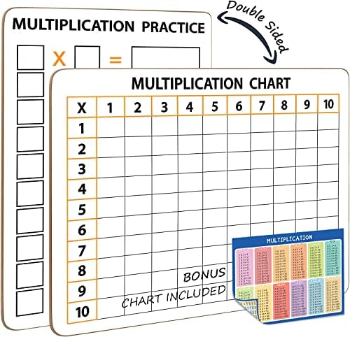 Dry Erase Multiplication Chart Whiteboard 9" x 12" Double Sided