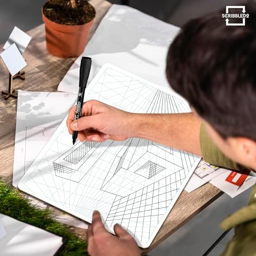 3 Point Perspective Grid 11”x14” Double-Sided Graph Dry Erase Board