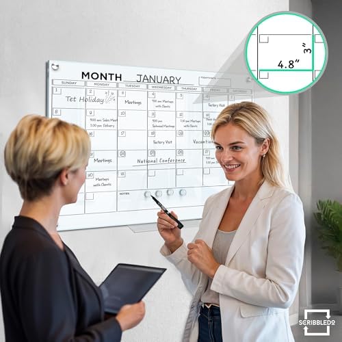 Magnetic 24”x36” Dry Erase Glass Whiteboard with Marker Tray