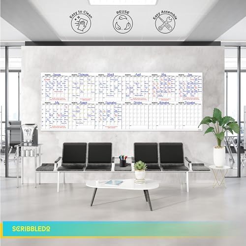 Extra Large 100"x36" 12-Month Dry Erase Whiteboard Monthly Planner