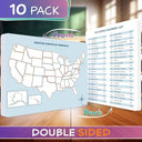 11”x14” Reusable Dry Erase USA Map Sheets, 10 Pack