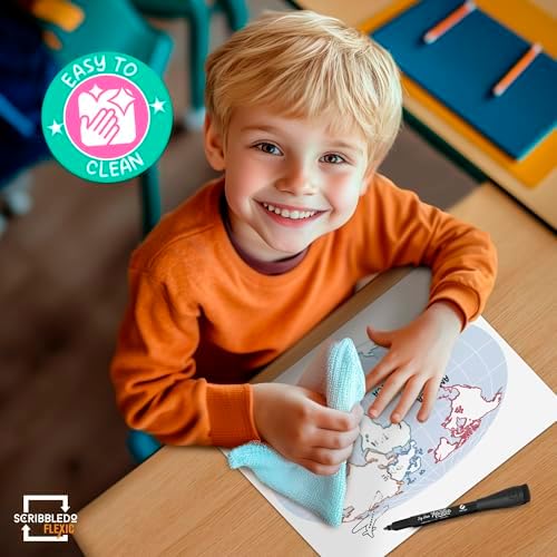 9”x12” Map of The Seven Continents Dry Erase Sheets (10 Pack)