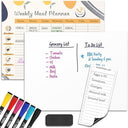 Weekly Meal Planner Dry Erase Magnetic 13"x17" with 6 Markers