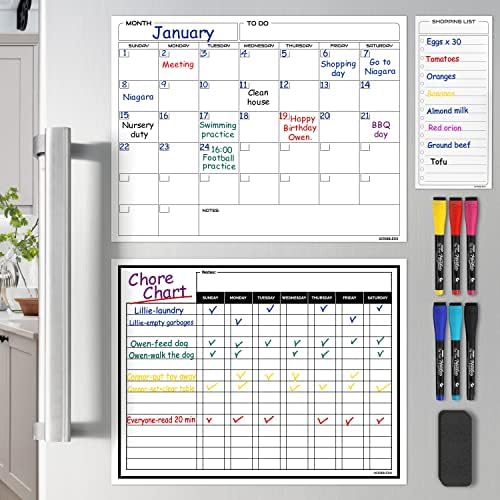 Magnetic Dry Erase Chore Chart Calendar 13x17 (6 Markers Included)
