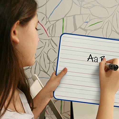 9x12" Double Sided Magnetic Whiteboard, Ruled & Blank, Blue Frame