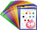 Reusable Dry Erase Pockets with Marker Holder, Assorted Colors (50 Pack)