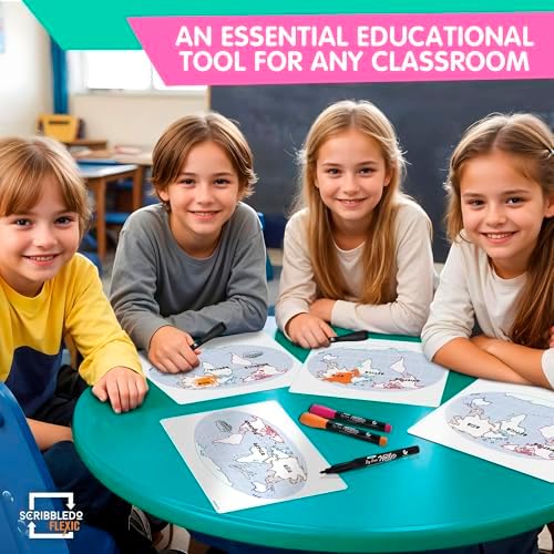 9”x12” Map of The Seven Continents Dry Erase Sheets (10 Pack)