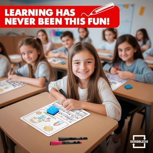 10 Pack Double Sided 9”x12” Story Lined Dry Erase Whiteboards + Erasers