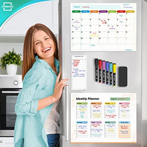 Magnetic Dry Erase Refrigerator Calendar Planner (Pack of 3)