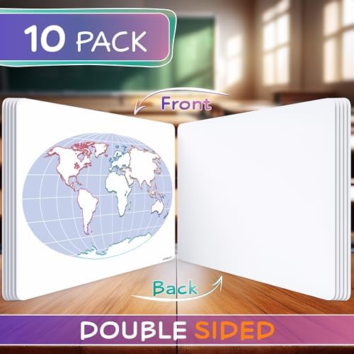 9”x12” Map of The Seven Continents Dry Erase Sheets (10 Pack)