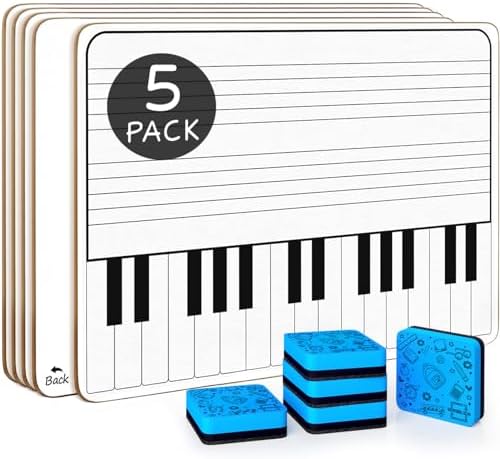 5 Pack 11 x 14 Inch Piano Board Dry Erase Whiteboards Double Sided Music Staff