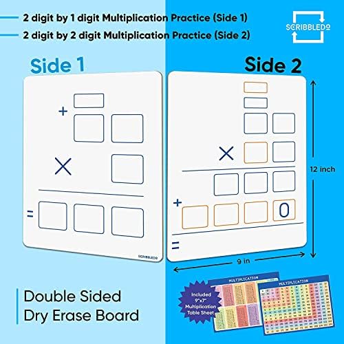 Dry Erase Multiplication Board, 2x1 & 2x2, Double Sided 9"x12" (2 Pack)