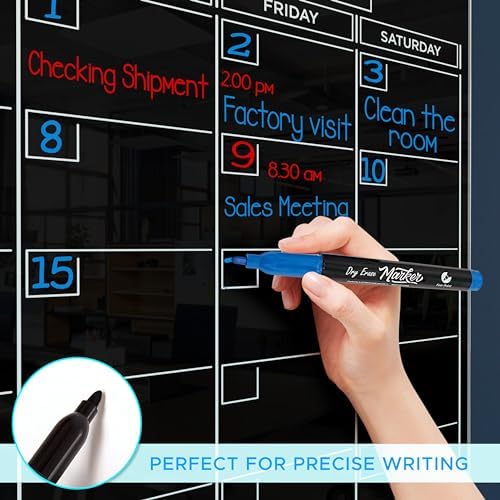 Black 24”x36” Magnetic Glass Whiteboard Undated Monthly Calendar Planner