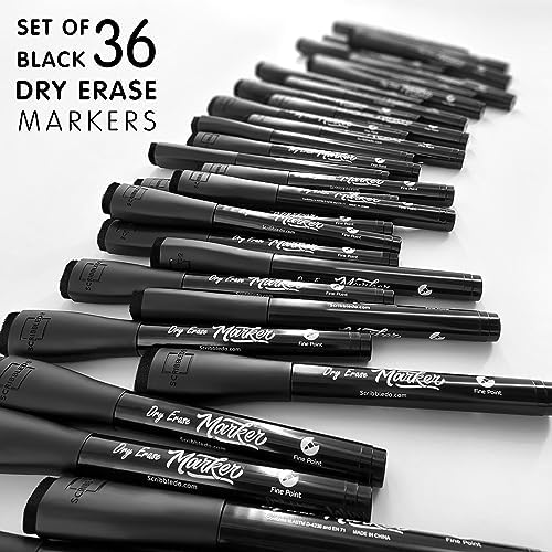 Dry Erase Markers Black Fine Tip with Eraser Cap (36 Pack)