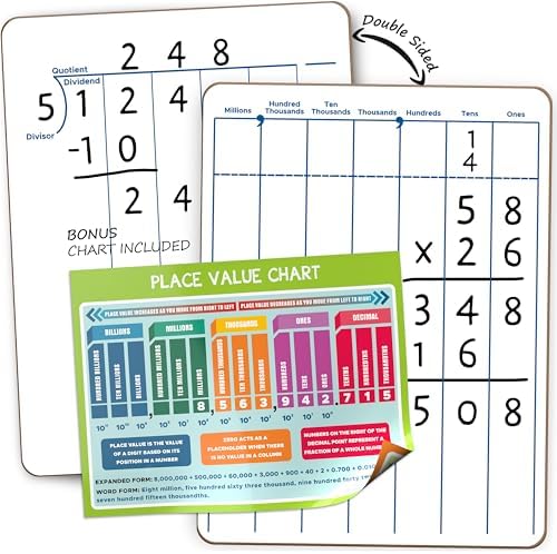 Dry Erase Long Division & Place Value Whiteboard 9 x 12 Inch Double Sided