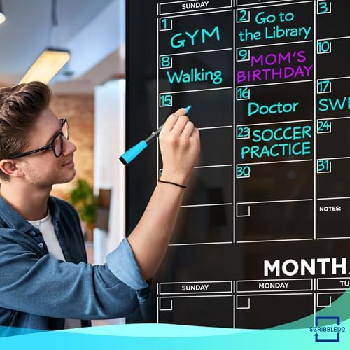 Black Glass Whiteboard Quarterly Planner 34x46" with Marker Tray