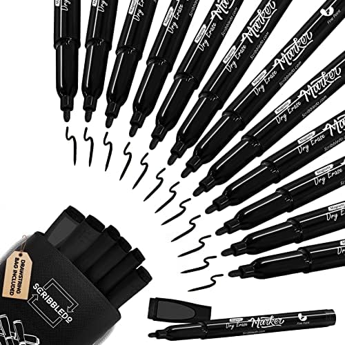 Magnetic Fine Tip Low Odor Black Dry Erase Markers, Eraser Cap (4 Pack)