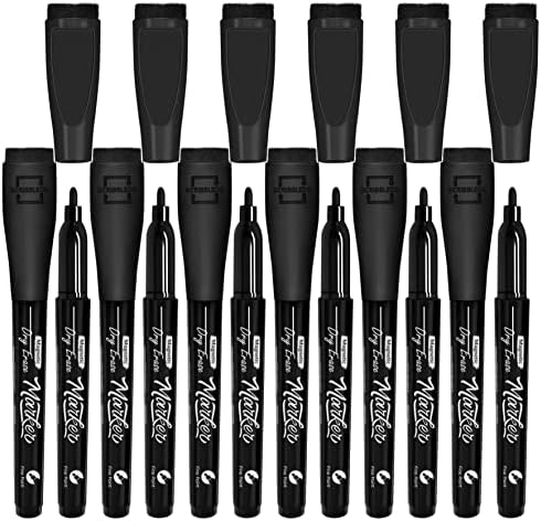 Magnetic Fine Tip Low Odor Black Dry Erase Markers, Eraser Cap (4 Pack)