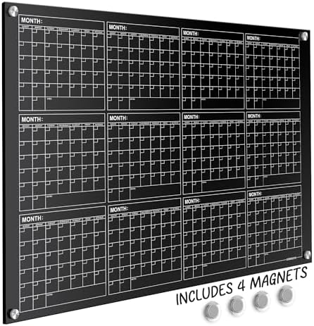 Magnetic 34”x46” Glass Whiteboard Yearly Dry Erase Calendar Planner