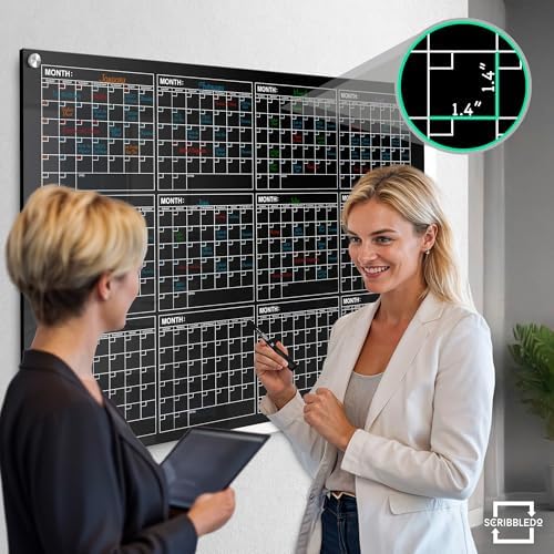 34"x46" 12 Month Dry Erase Glass Whiteboard Calendar