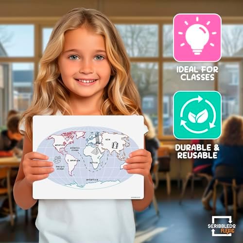 9”x12” Map of The Seven Continents Dry Erase Sheets (10 Pack)