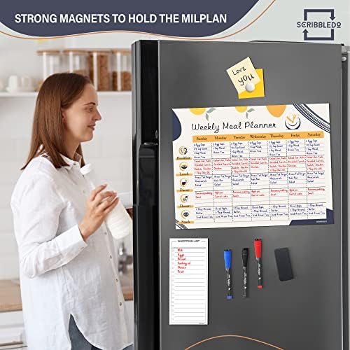Weekly Meal Planner Dry Erase Magnetic 13"x17" with 6 Markers