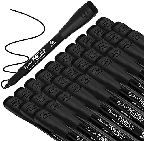 36 Pack Dry Erase Markers Black Fine Tip with Eraser Cap