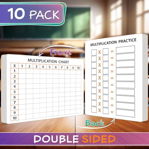 Dry Erase Multiplication Chart White Board Double Sided 9" x 12" (10 Pack)