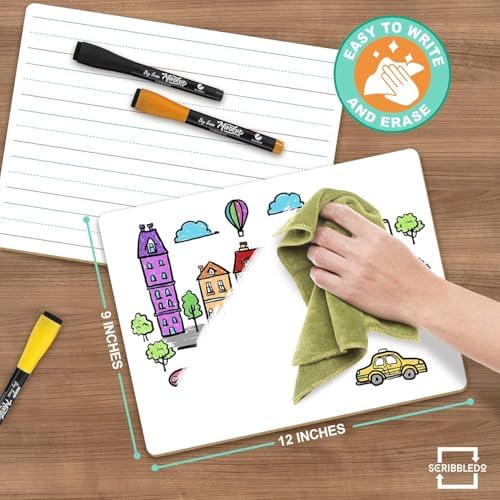 2 Pack Double Sided Lined Dry Erase Board 9x12