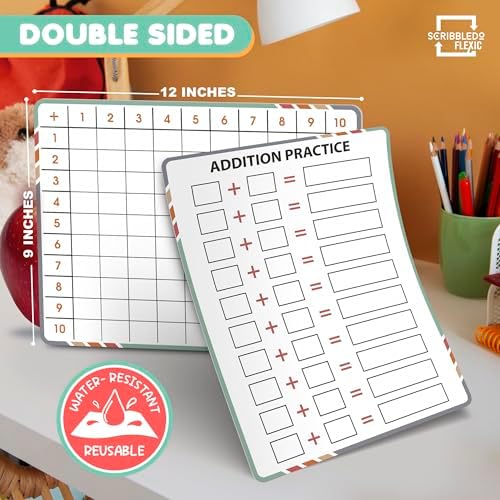 Addition Math 9”x12” Small White Board Dry Erase Sheets (10 Pack)