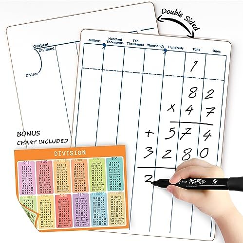 Dry Erase Long Division & Place Value Whiteboard 9 x 12 Inch Double Sided