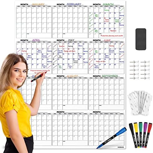 36"x48" Yearly Monthly Dry Erase Wall Calendar